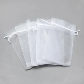 100 pc Organza Bags, Jewelry Gift Mesh Pouches for Wedding Party Christmas Candy Bags, High Dense, Rectangle, White, 9x7cm