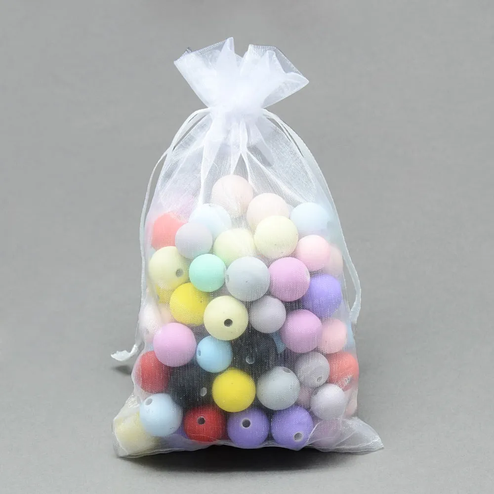 100 pc Organza Bags, Jewelry Gift Mesh Pouches for Wedding Party Christmas Candy Bags, High Dense, Rectangle, White, 9x7cm