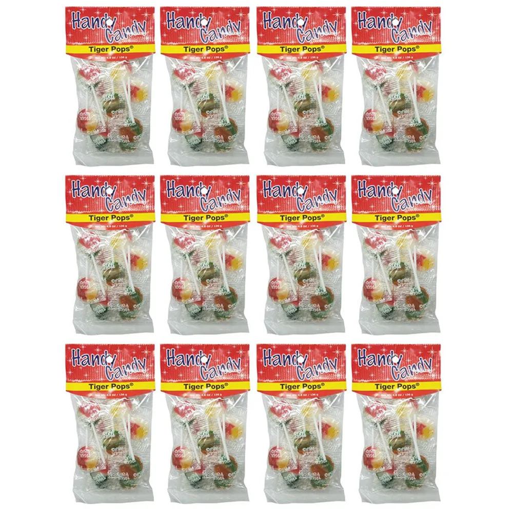 12 Bags Tiger Pops Flat Lollipops Suckers Candies Hard Candy Party Pinata 3.5oz