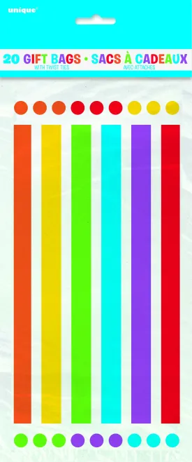20 Pack Rainbow Birthday Cello Bags - 12.5cm W x 28cm H