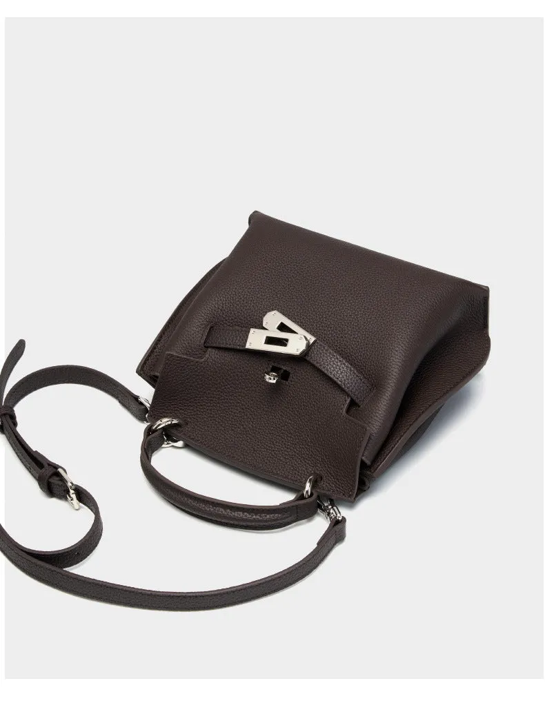 20CM top layer cowhide leather Kelly crossbody bag 2952 coffee