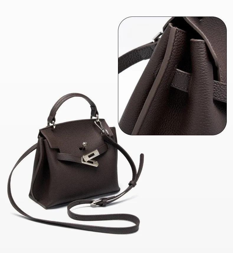 20CM top layer cowhide leather Kelly crossbody bag 2952 coffee