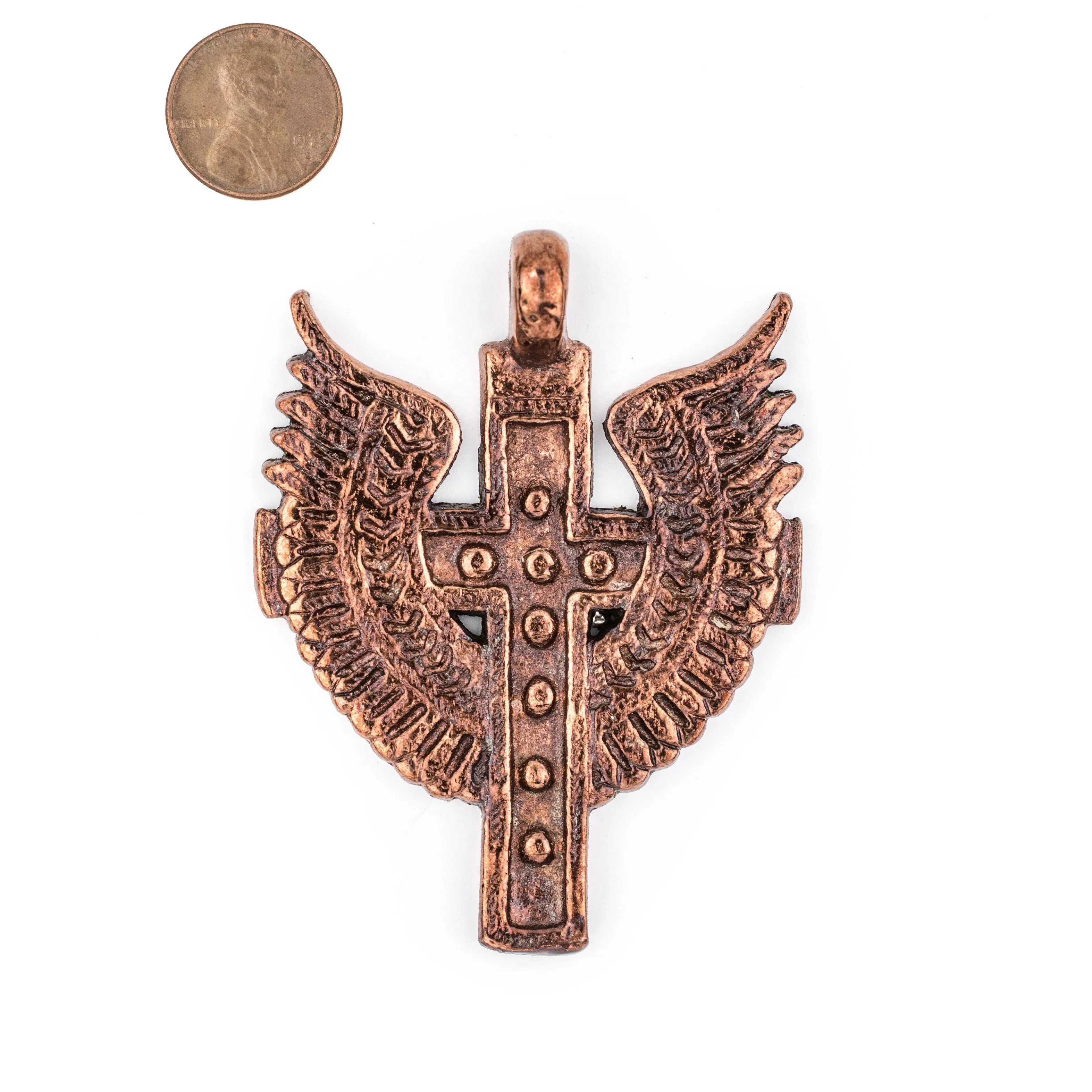 Angel Wings Ethiopian Copper Cross Pendant (80x60mm)