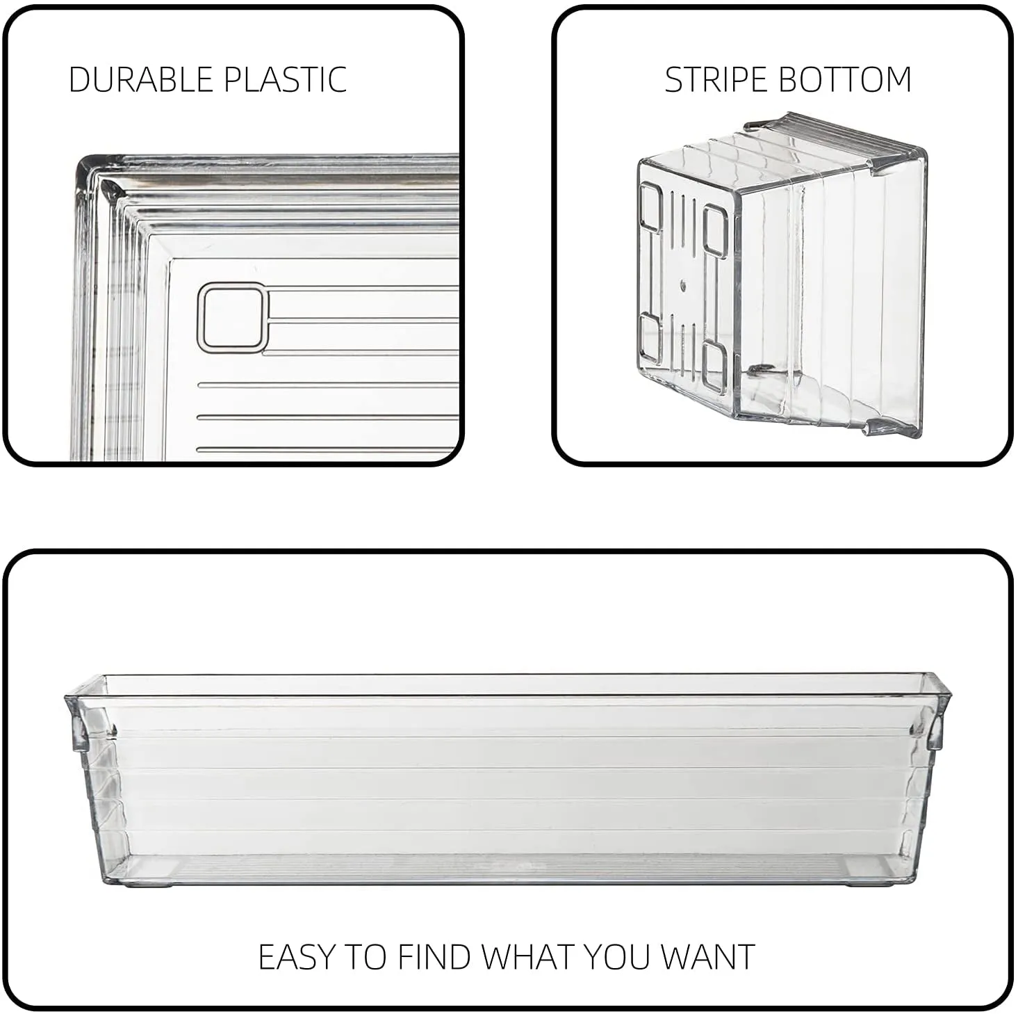 Backerysupply Clear Plastic Drawer Organizer Tray for Vanity Cabinet (Set of 10),Storage Tray for Makeup, Kitchen Utensils, Jewelries, and Gadgets