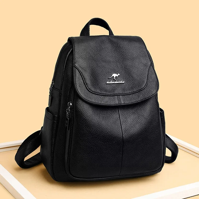 Barci Kangaroo Backpack Women's Genuine Leather 2024 New Fashionable Backpack Middle-Aged Ladieswear Travel Bag Soft Leather Large Capacity