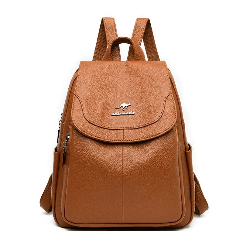 Barci Kangaroo Backpack Women's Genuine Leather 2024 New Fashionable Backpack Middle-Aged Ladieswear Travel Bag Soft Leather Large Capacity