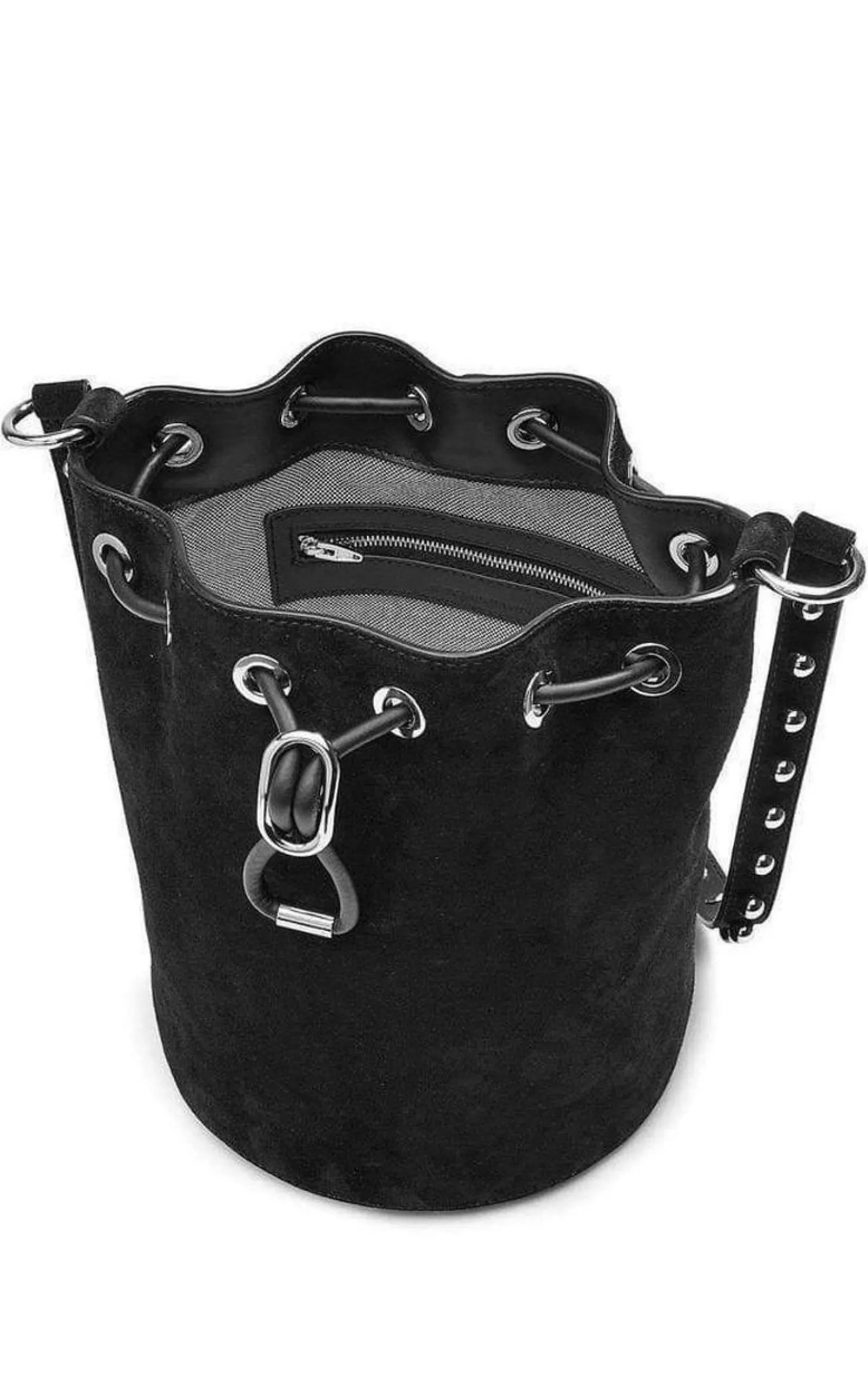 Black Suede Alpha Bucket Bag