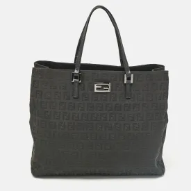 Black Zucchino Fabric and Leather Tote