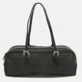 Black Zuchinno Fabric and Leather Zip Satchel