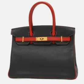 Black/Rouge Casaque Togo Leather Birkin 30 Tote Bag
