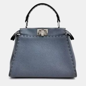 Blue Leather Mini Peekaboo Top Handle Bag