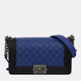 Blue/Black Leather Medium Boy Shoulder Bag