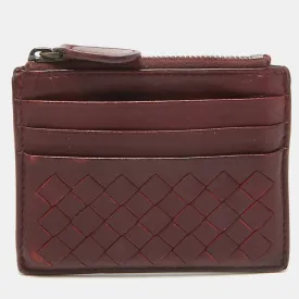 Bottega Veneta Burgundy Intrecciato Leather Zip Card Holder