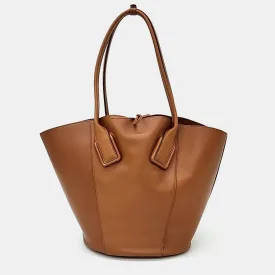 Brown Leather Basket Tote Bag