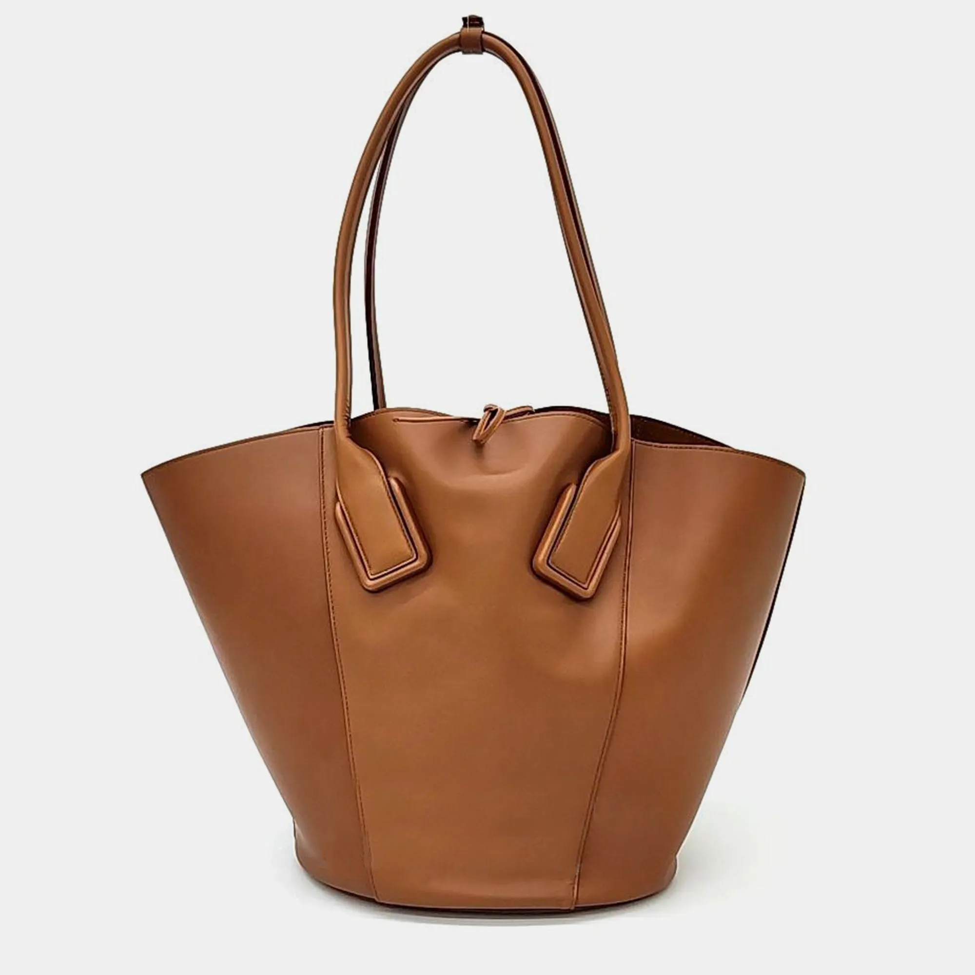 Brown Leather Basket Tote Bag