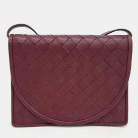 Burgundy Intrecciato Leather Mesh Flap Bag