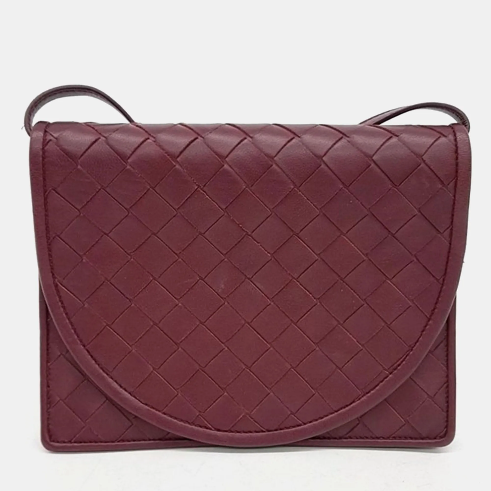 Burgundy Intrecciato Leather Mesh Flap Bag