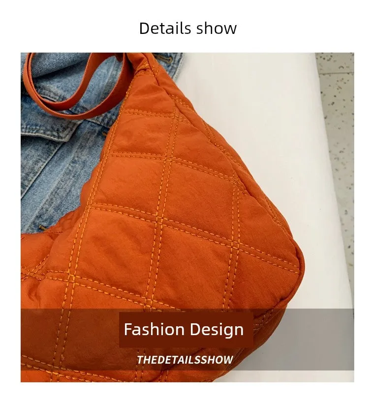 Canvas down Bag Female 2024 New Arrival Tide Fashion Shoulder Bag Quilted Tote Bag Easiest for Match Large-Capacity Crossbody Bag