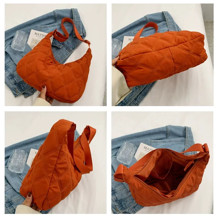 Canvas down Bag Female 2024 New Arrival Tide Fashion Shoulder Bag Quilted Tote Bag Easiest for Match Large-Capacity Crossbody Bag