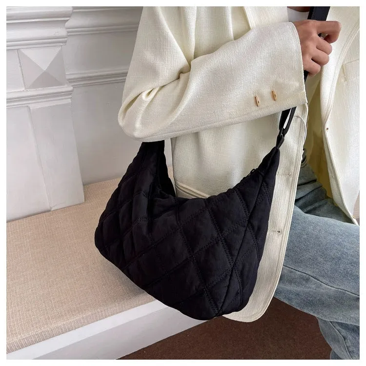 Canvas down Bag Female 2024 New Arrival Tide Fashion Shoulder Bag Quilted Tote Bag Easiest for Match Large-Capacity Crossbody Bag