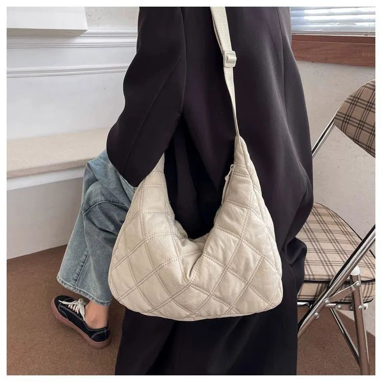 Canvas down Bag Female 2024 New Arrival Tide Fashion Shoulder Bag Quilted Tote Bag Easiest for Match Large-Capacity Crossbody Bag