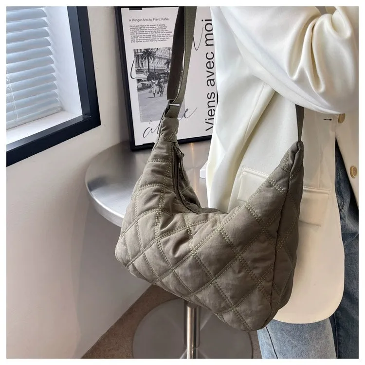 Canvas down Bag Female 2024 New Arrival Tide Fashion Shoulder Bag Quilted Tote Bag Easiest for Match Large-Capacity Crossbody Bag