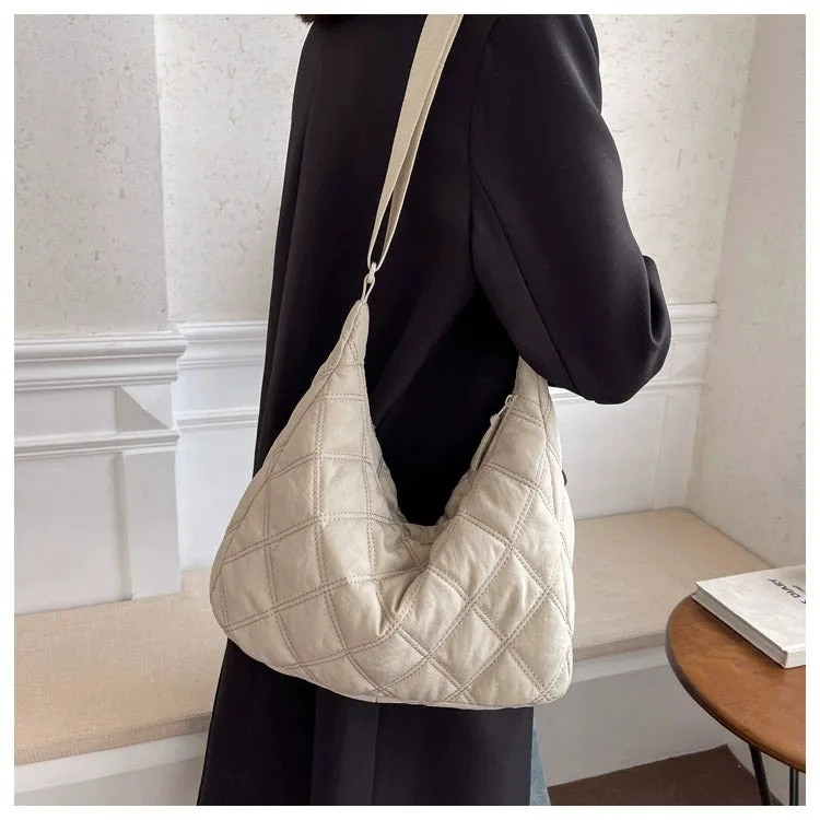 Canvas down Bag Female 2024 New Arrival Tide Fashion Shoulder Bag Quilted Tote Bag Easiest for Match Large-Capacity Crossbody Bag