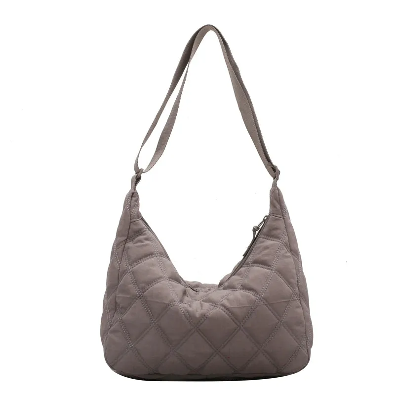 Canvas down Bag Female 2024 New Arrival Tide Fashion Shoulder Bag Quilted Tote Bag Easiest for Match Large-Capacity Crossbody Bag
