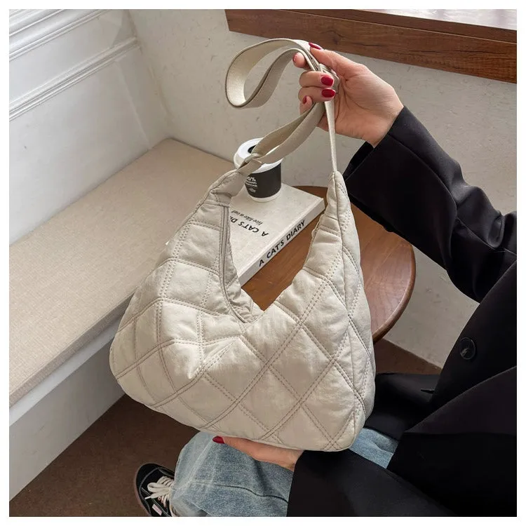 Canvas down Bag Female 2024 New Arrival Tide Fashion Shoulder Bag Quilted Tote Bag Easiest for Match Large-Capacity Crossbody Bag