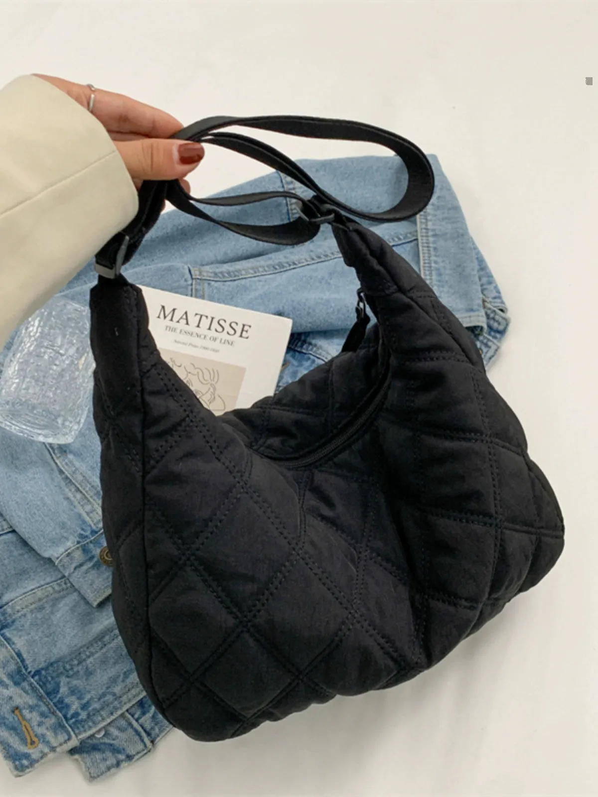 Canvas down Bag Female 2024 New Arrival Tide Fashion Shoulder Bag Quilted Tote Bag Easiest for Match Large-Capacity Crossbody Bag