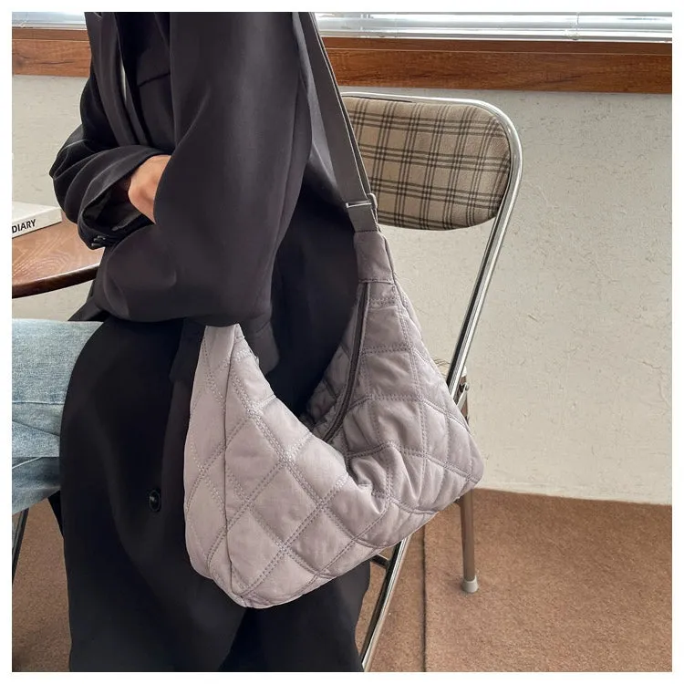 Canvas down Bag Female 2024 New Arrival Tide Fashion Shoulder Bag Quilted Tote Bag Easiest for Match Large-Capacity Crossbody Bag