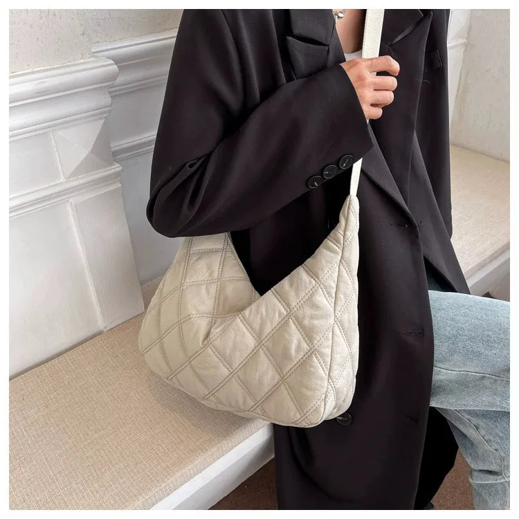 Canvas down Bag Female 2024 New Arrival Tide Fashion Shoulder Bag Quilted Tote Bag Easiest for Match Large-Capacity Crossbody Bag