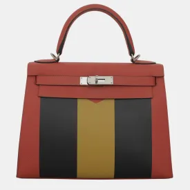 Capucine/ Jaune Ambre/ Bleu Obscur Kellygraphie Lettre M Sellier Kelly 28 Bag