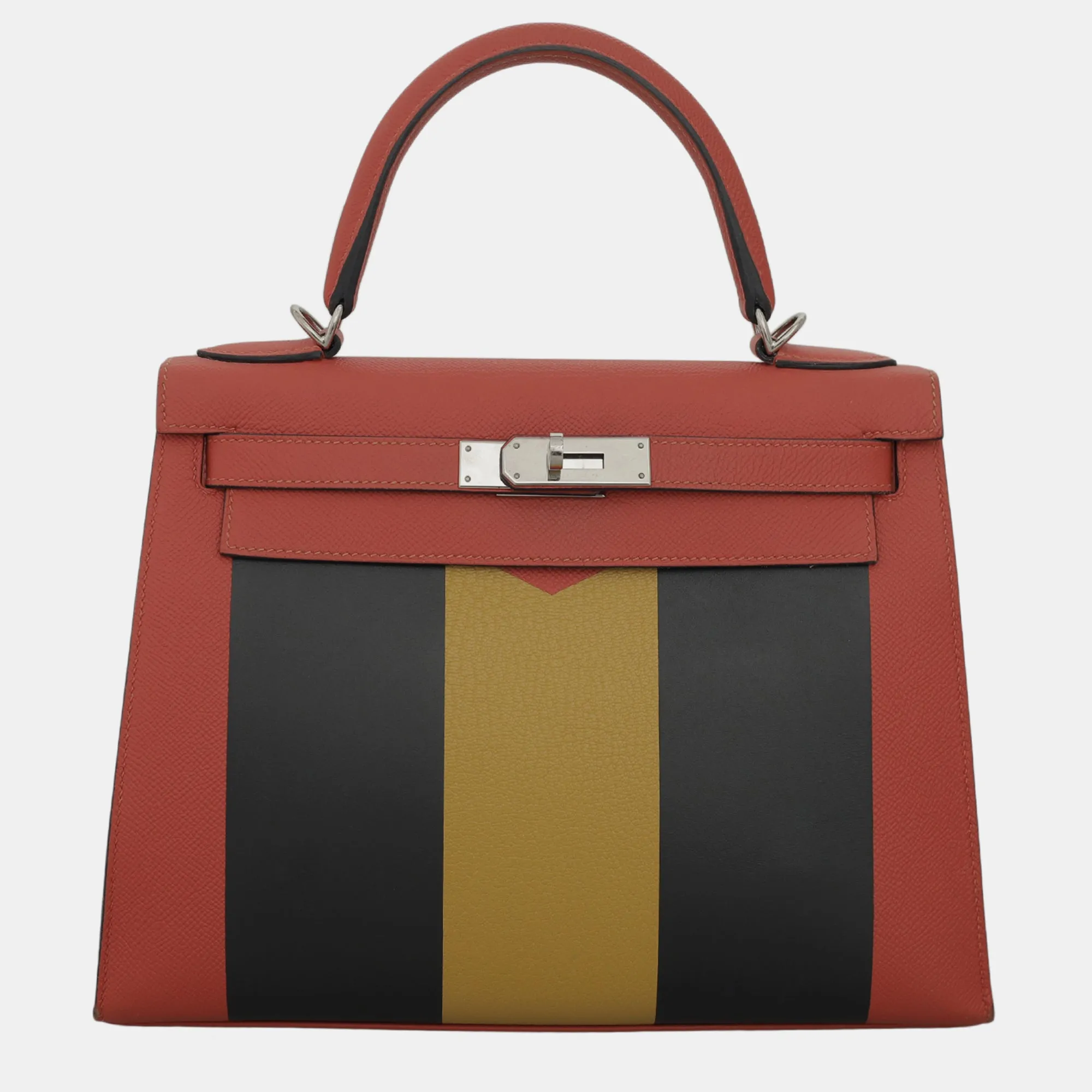 Capucine/ Jaune Ambre/ Bleu Obscur Kellygraphie Lettre M Sellier Kelly 28 Bag