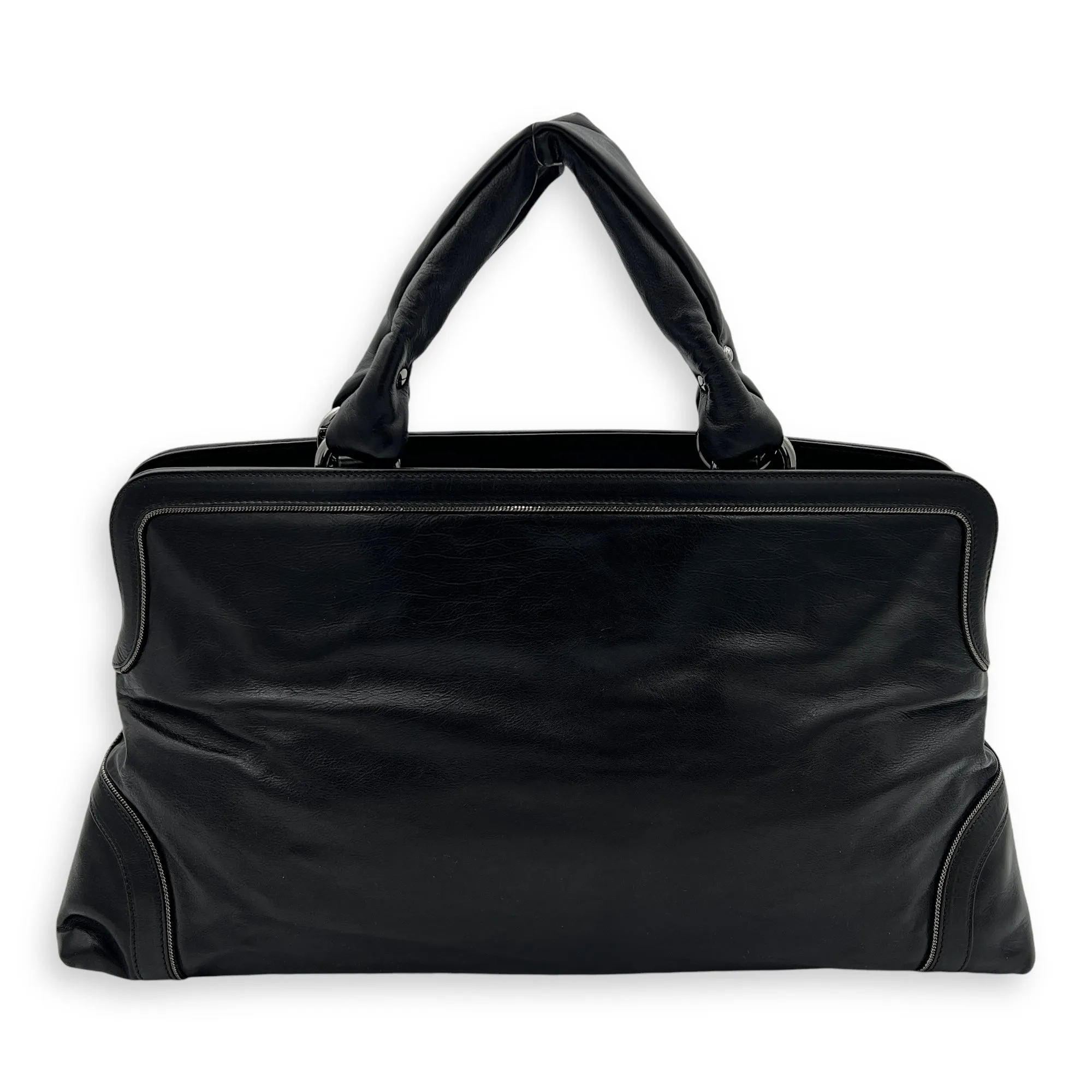 CC Shopping Black Tote Bag in Calfskin, Silver hardware