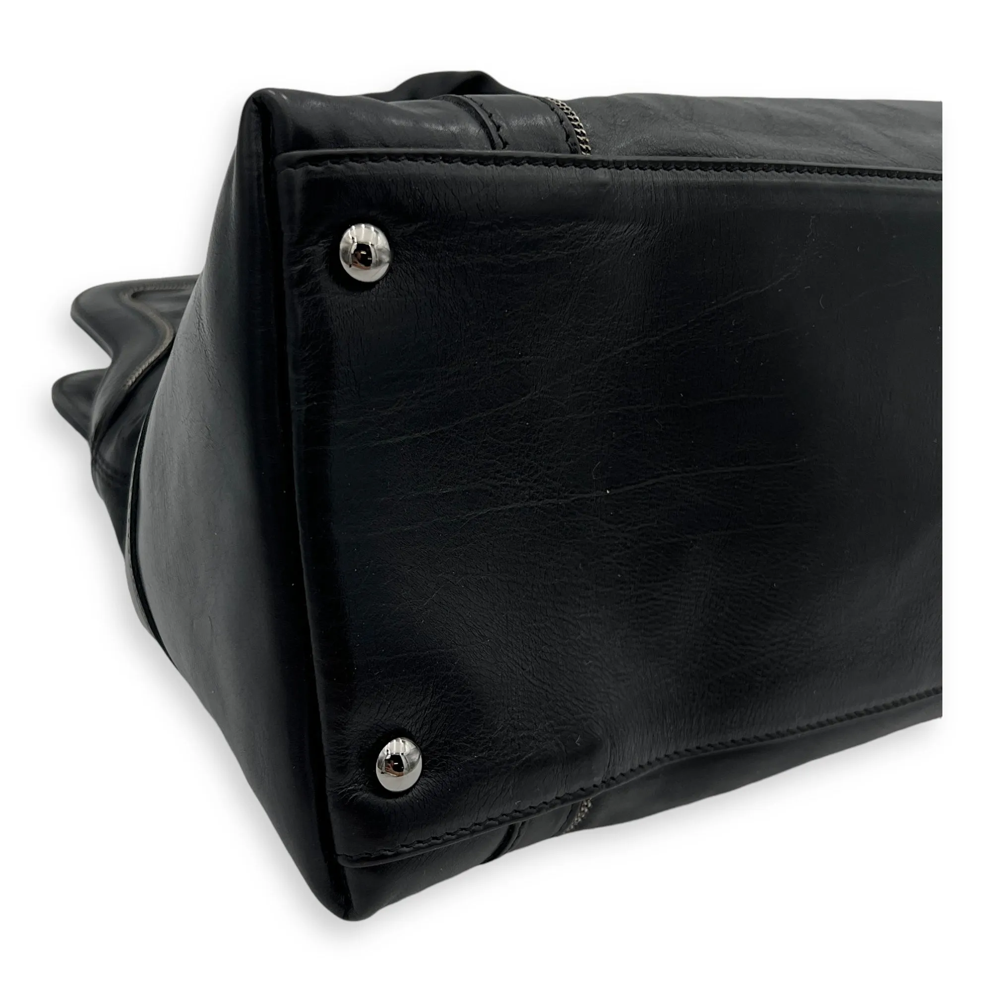 CC Shopping Black Tote Bag in Calfskin, Silver hardware