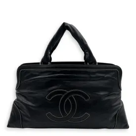 CC Shopping Black Tote Bag in Calfskin, Silver hardware