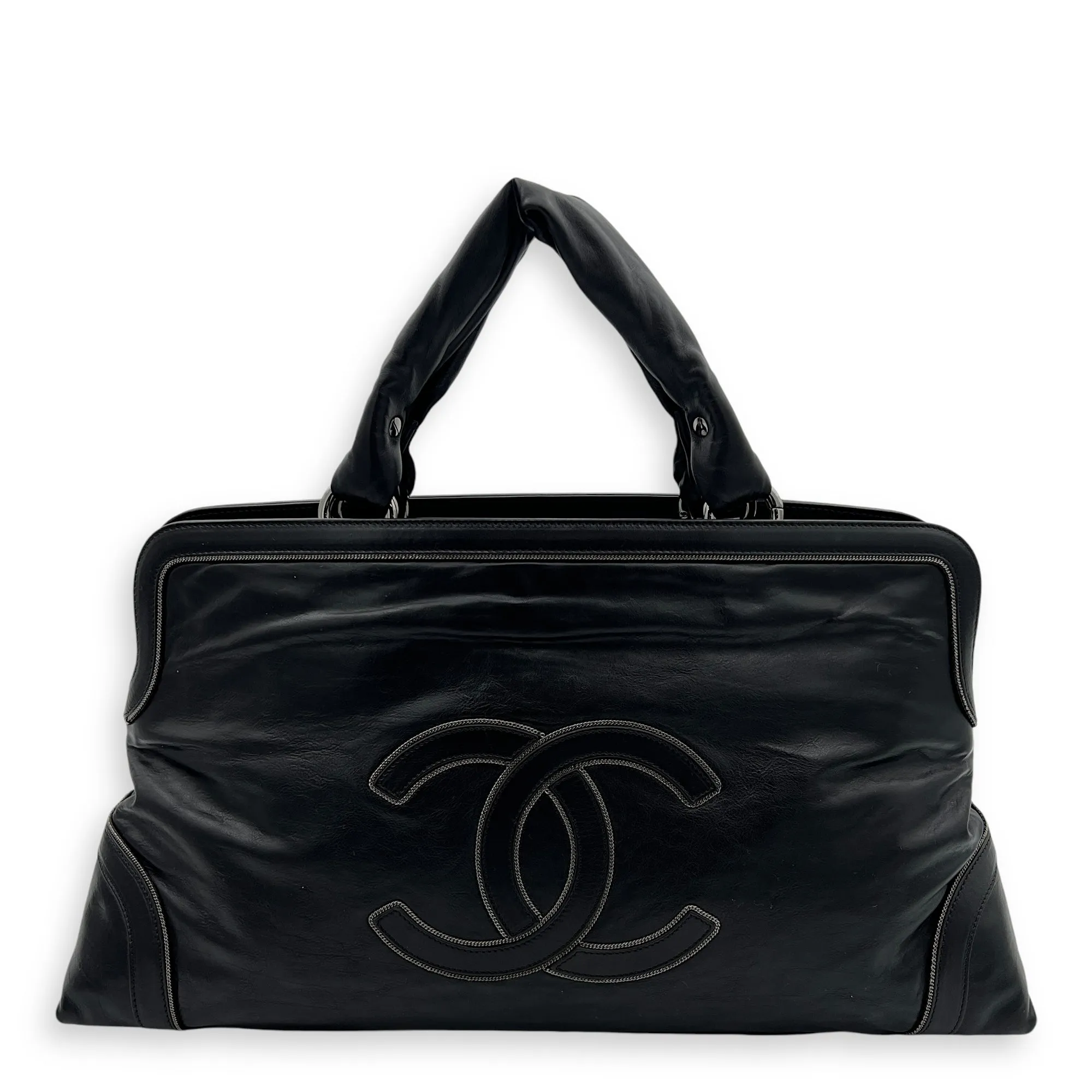 CC Shopping Black Tote Bag in Calfskin, Silver hardware
