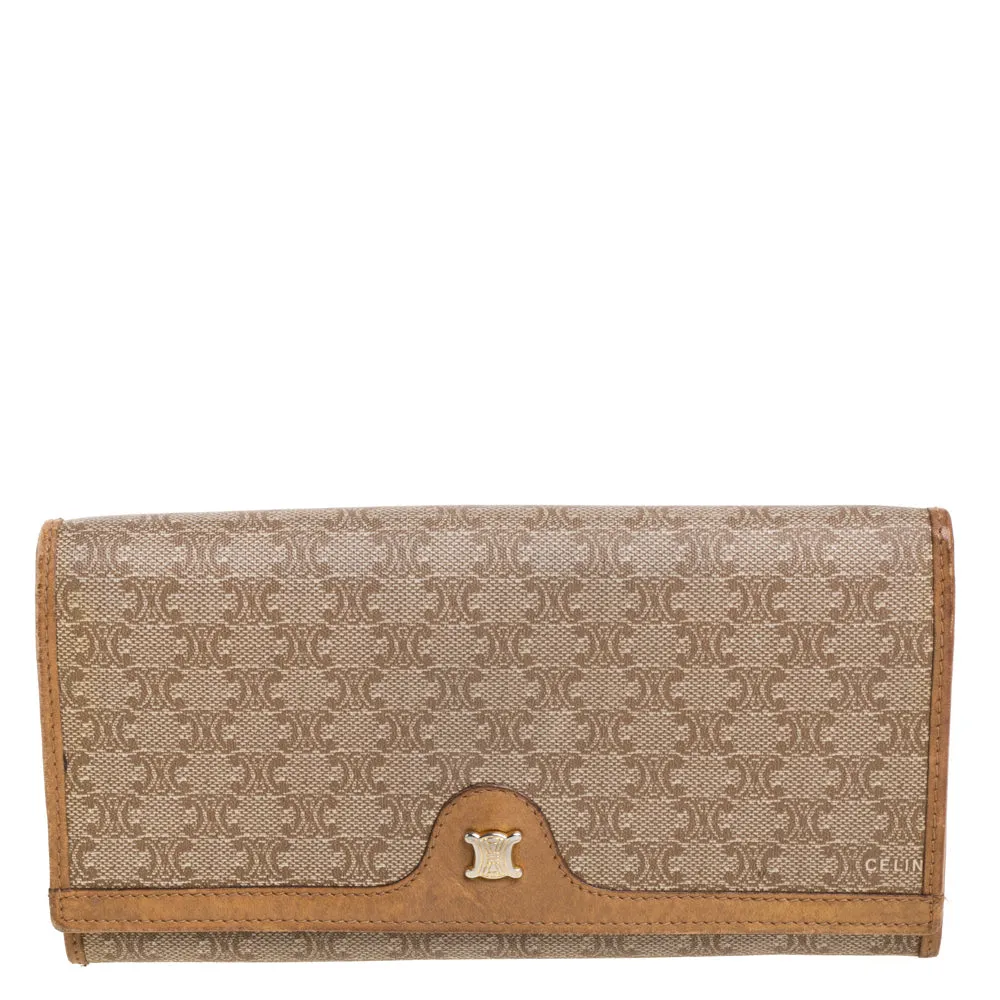CELINE Beige Macadam Coated Canvas and Leather Wallet
