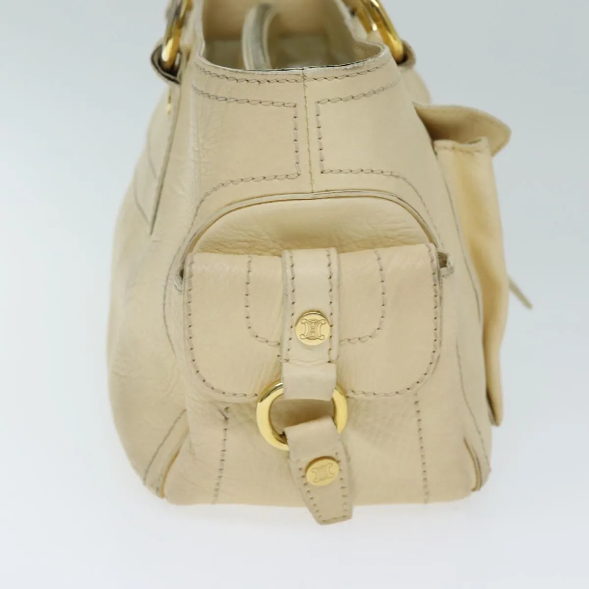 CELINE Boogie bag Hand Bag Leather Beige Auth bs14379