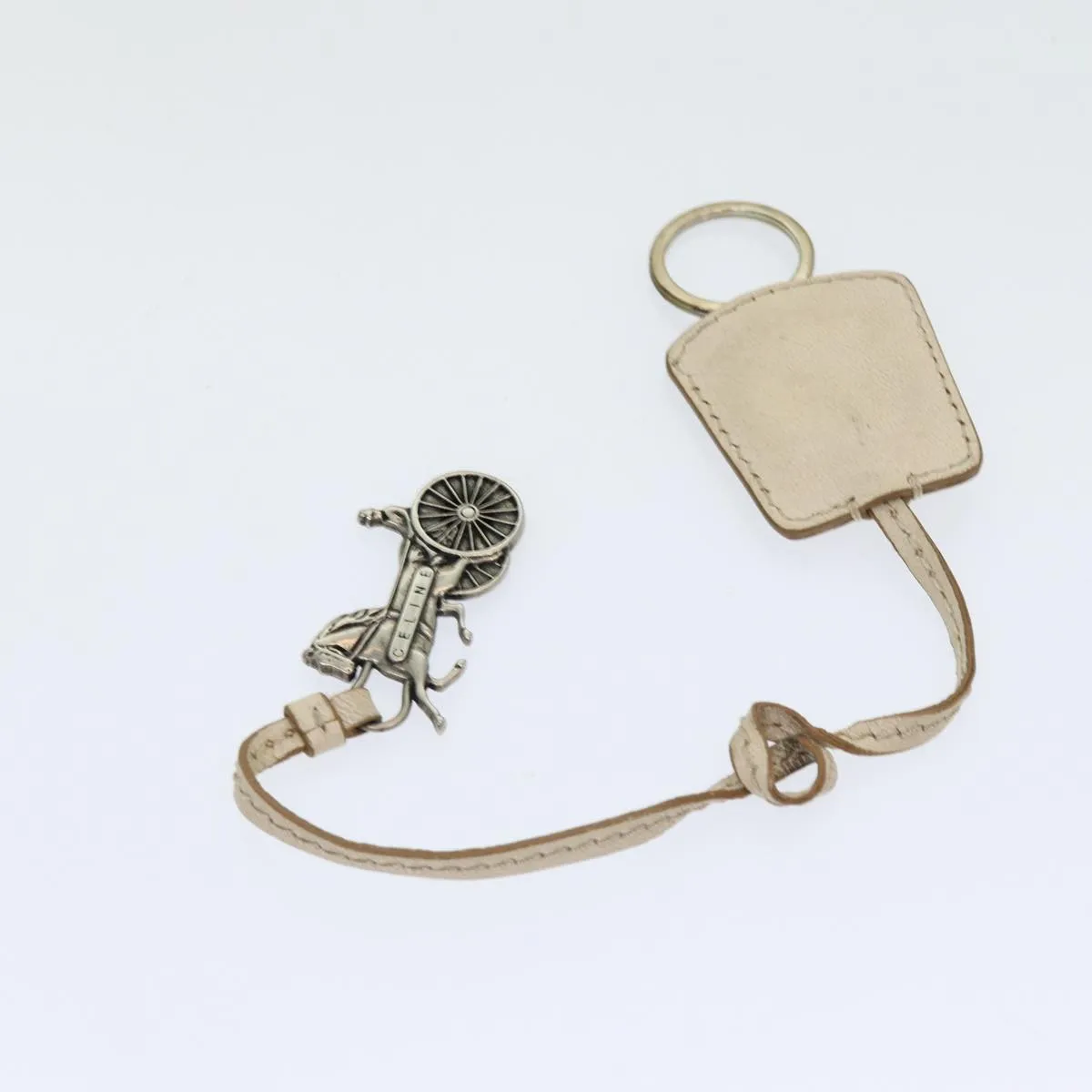 CELINE Boogie bag Hand Bag Leather Beige Silver Auth bs16783