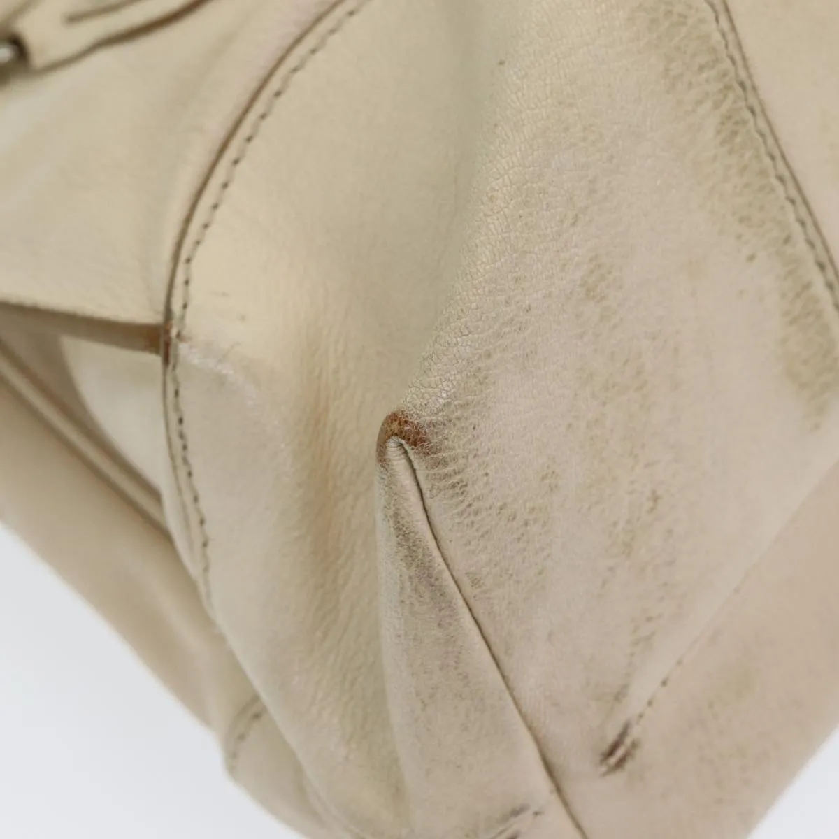 CELINE Boogie bag Hand Bag Leather Beige Silver Auth bs16783