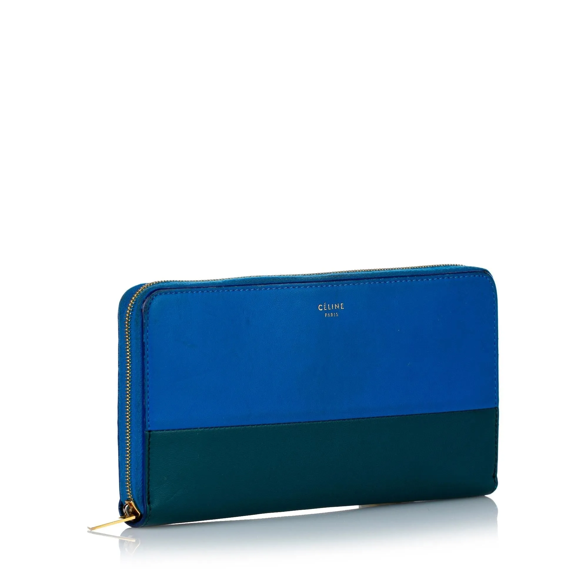 Celine Large Zipped Multifunction Bicolor Leather Wallet