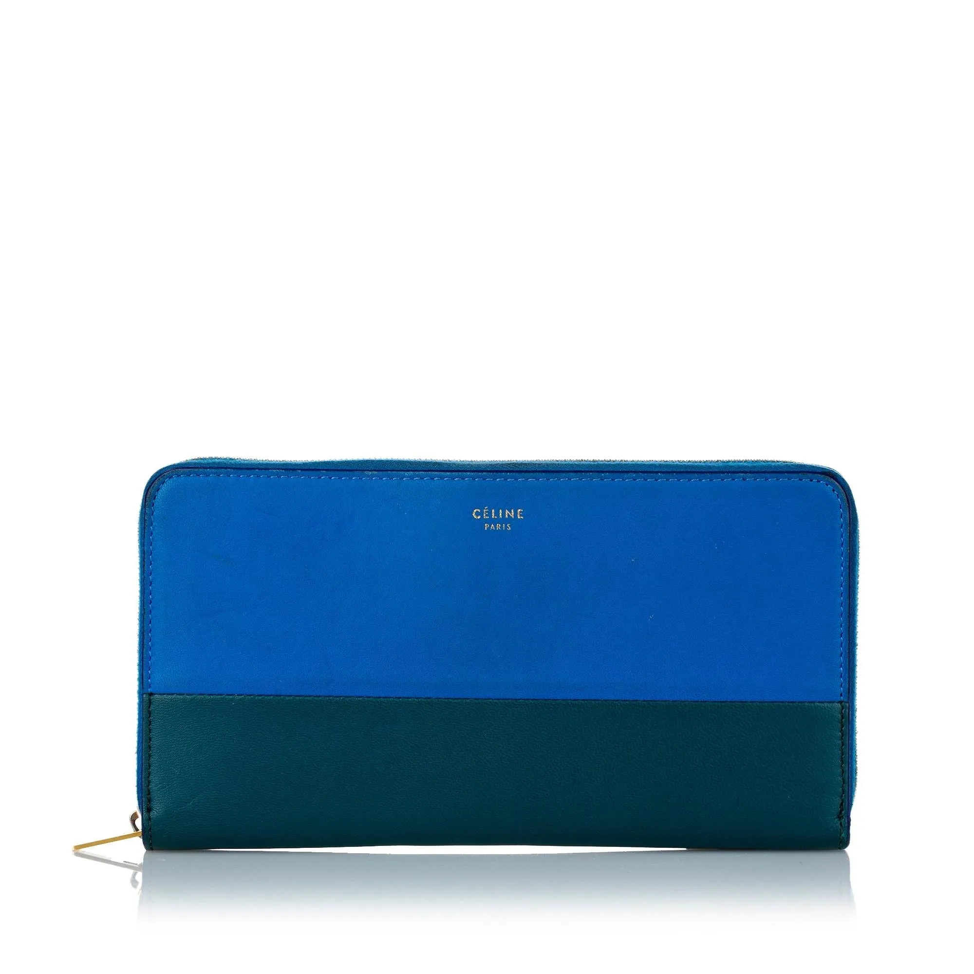 Celine Large Zipped Multifunction Bicolor Leather Wallet