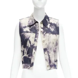CELINE Vintage 2000 indigo blue cream print cotton silk denim vest jacket FR40 L
