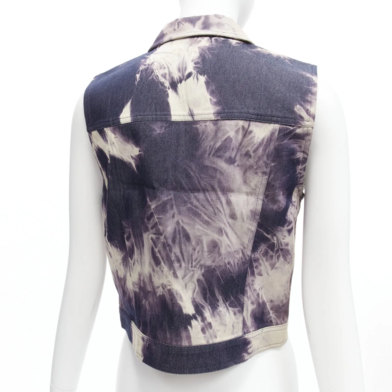 CELINE Vintage 2000 indigo blue cream print cotton silk denim vest jacket FR40 L
