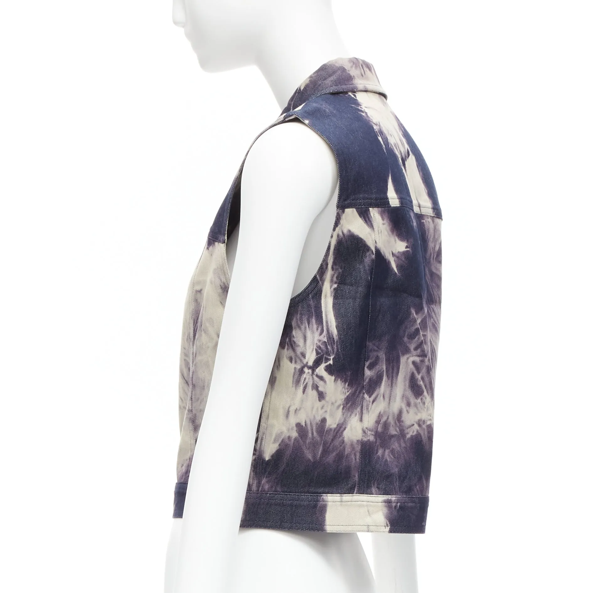 CELINE Vintage 2000 indigo blue cream print cotton silk denim vest jacket FR40 L