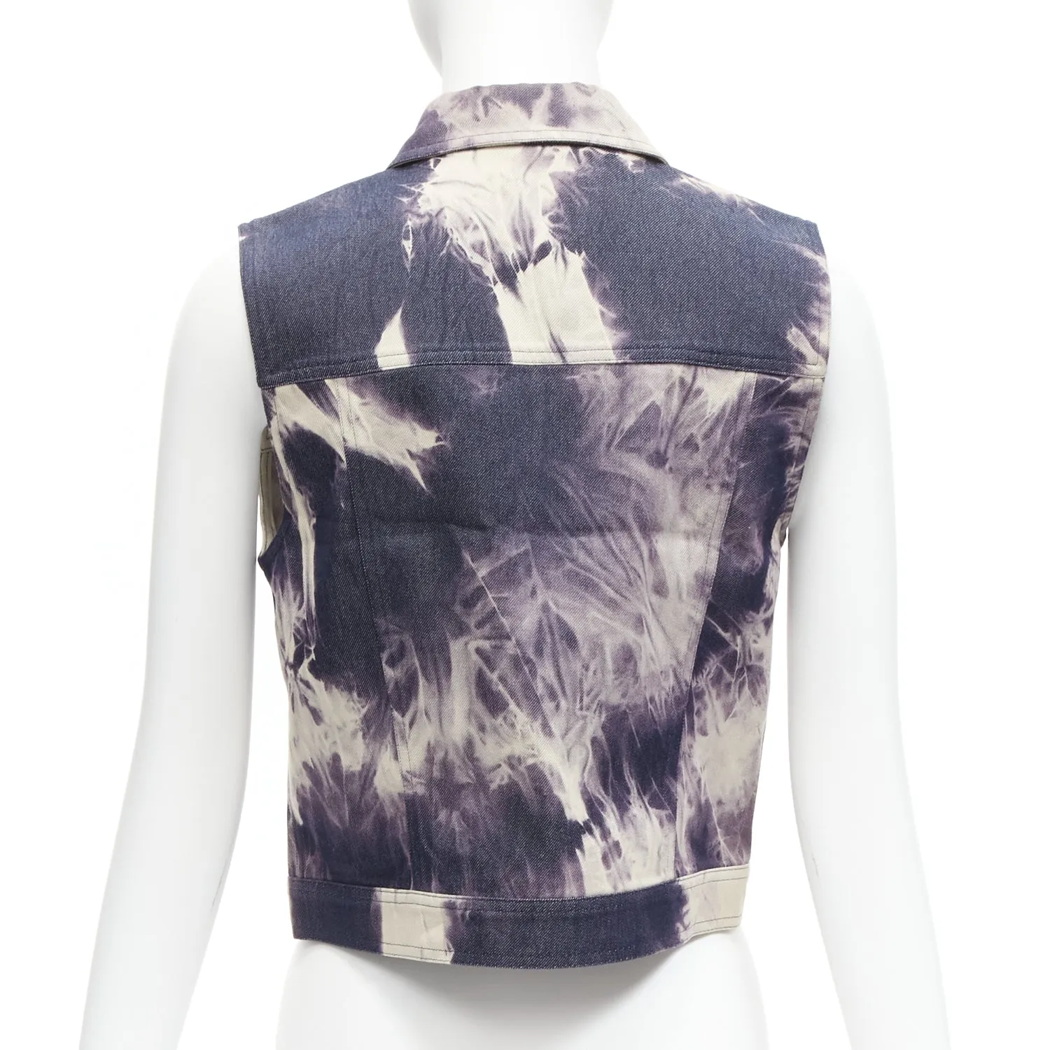 CELINE Vintage 2000 indigo blue cream print cotton silk denim vest jacket FR40 L