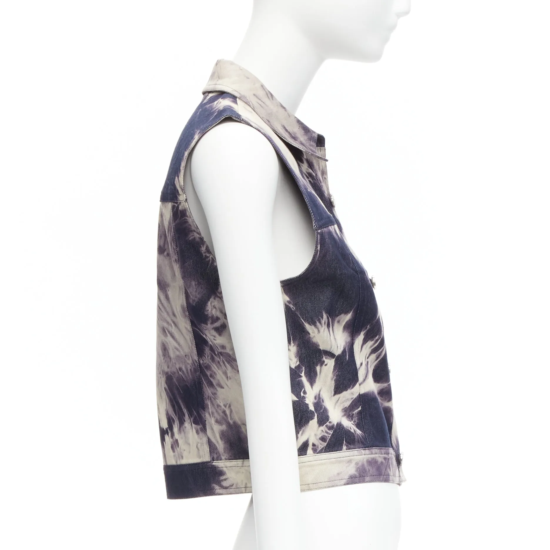 CELINE Vintage 2000 indigo blue cream print cotton silk denim vest jacket FR40 L