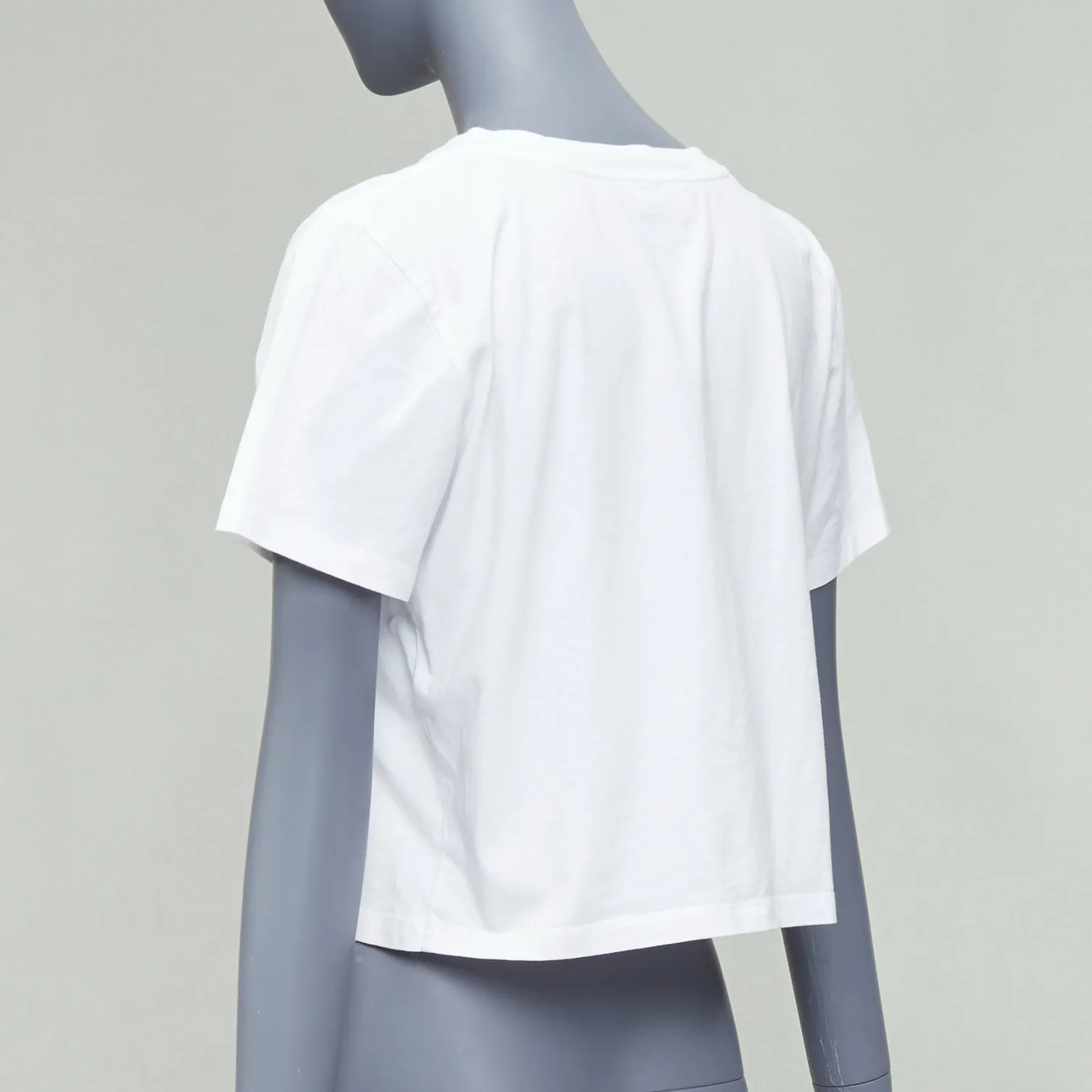 CELINE white cotton blue big C logo varsity cropped tshirt S